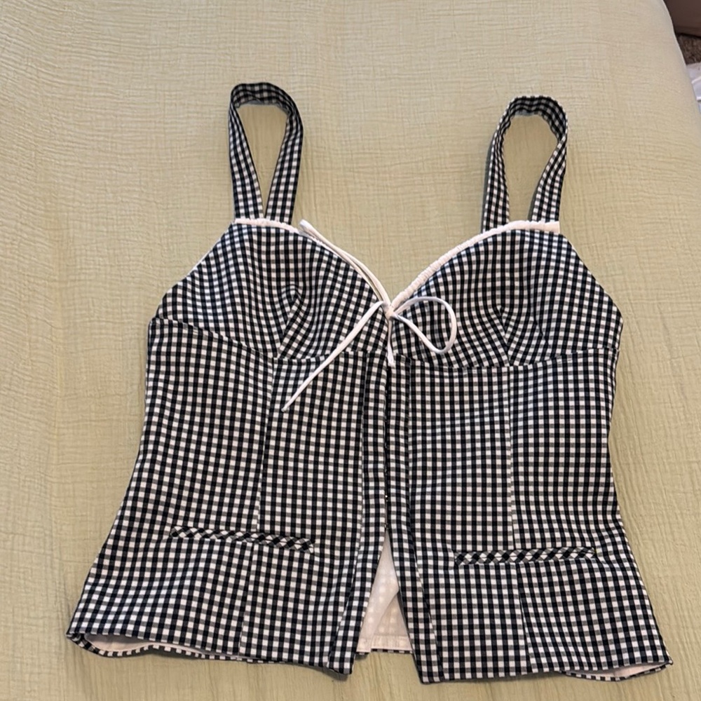 Zara Black and White Checkered Top